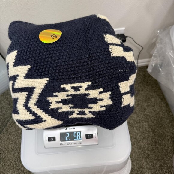 Sundance Cardigan Sweater Womens Small Navy Cream Aztec Shag Collar Knit Long - Picture 9 of 9